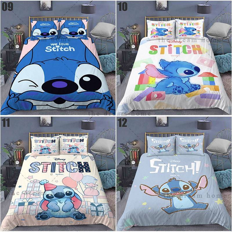 YYDS Cartoon STITCH 3in1 Bedding Set Bed Sheet Quilt Cover Pillowcase Bedroom Comfortable Washable Home Suit