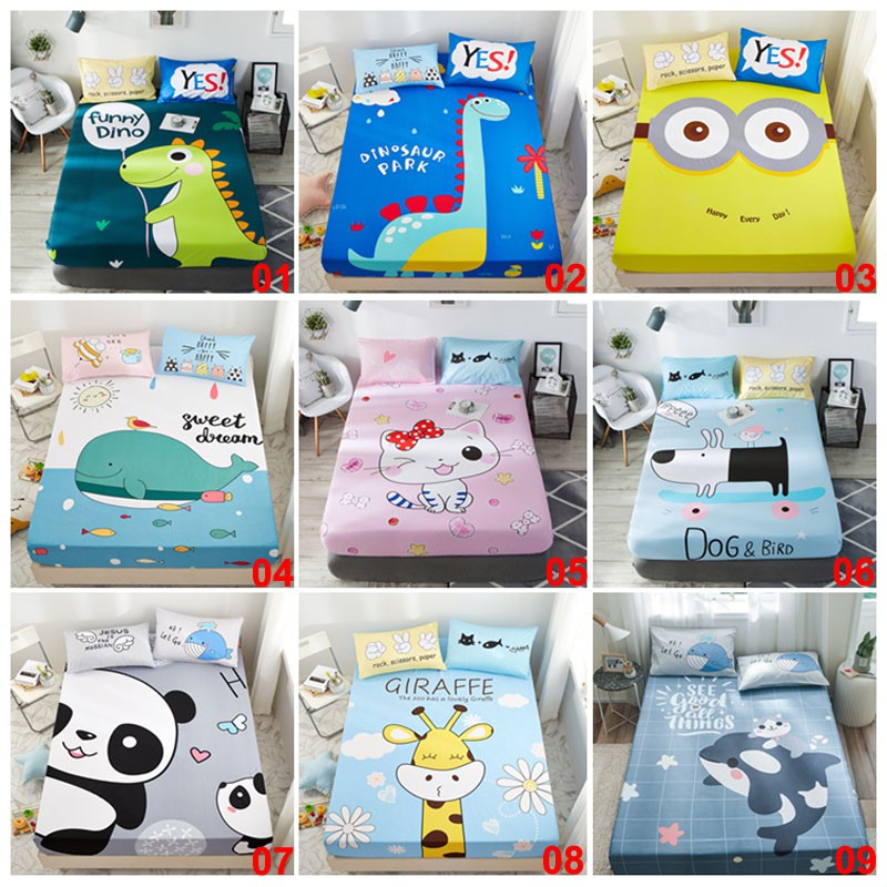 Cotton Bedsheet Fitted Cadar Katil Queen King Size Super Single Size Pillow Cases Bedding Sets 3