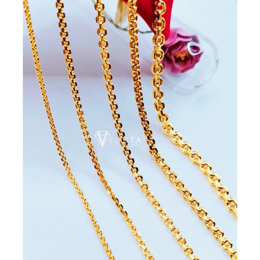 [VJ]Cop916 Premium Necklace "Anchor Link" W:0.15cm-0.5cm/L35cm-80cm 999.9 Gold Plated [Rantai Leher Sauh Dewasa&Budak)