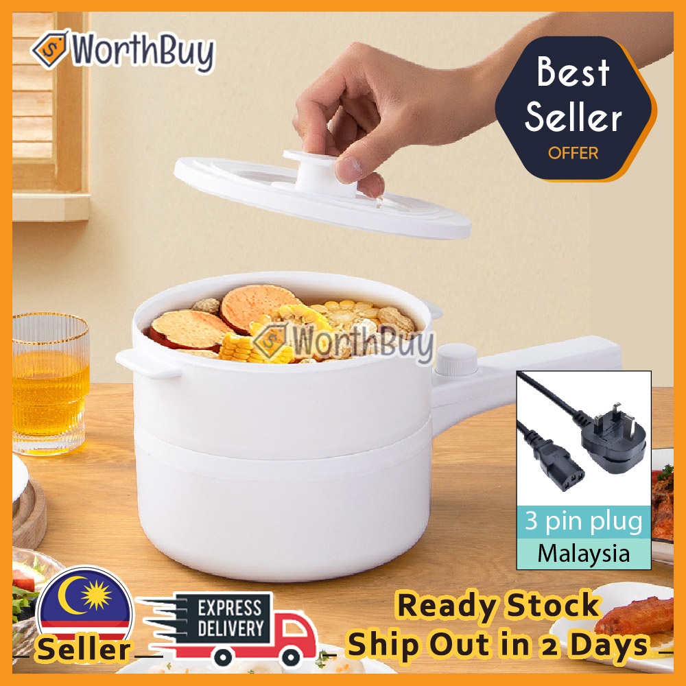 Worthbuy 1.5Litre Non-Stick Long Handle Electric Mini Cooking Hot Pot Periuk Elektrik Mini