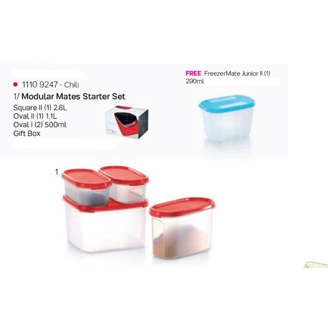 Tupperware Modular Mates Starter Set - Chili (Set of 4) + Free Freezer Mate (1)