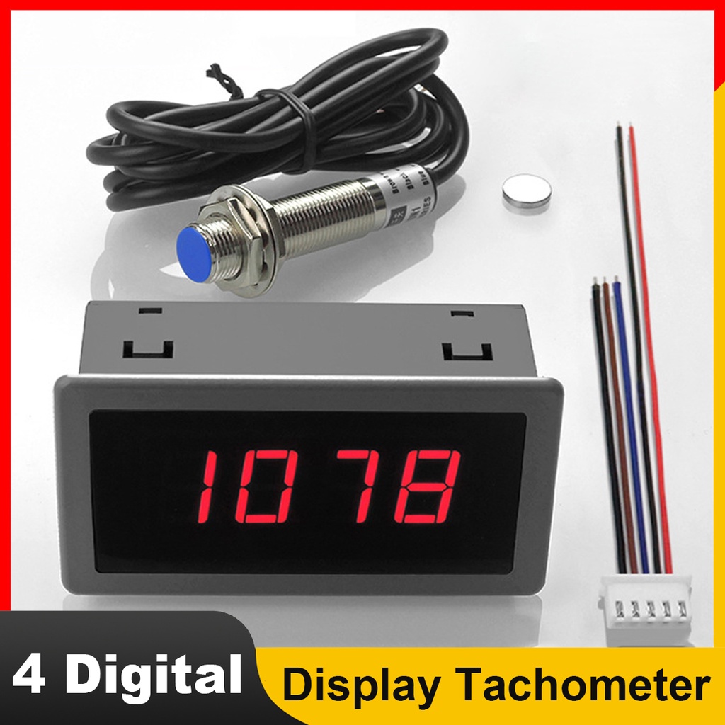 RPM Speed Meter 4 Digital LED Display Tachometer with Hall Proximity