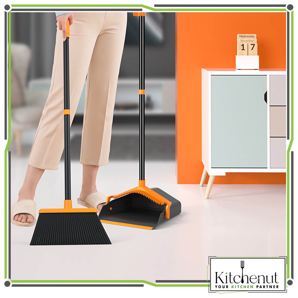 Kitchenut Broom And Dustpan Set Foldable And Standing Upright Cleaning