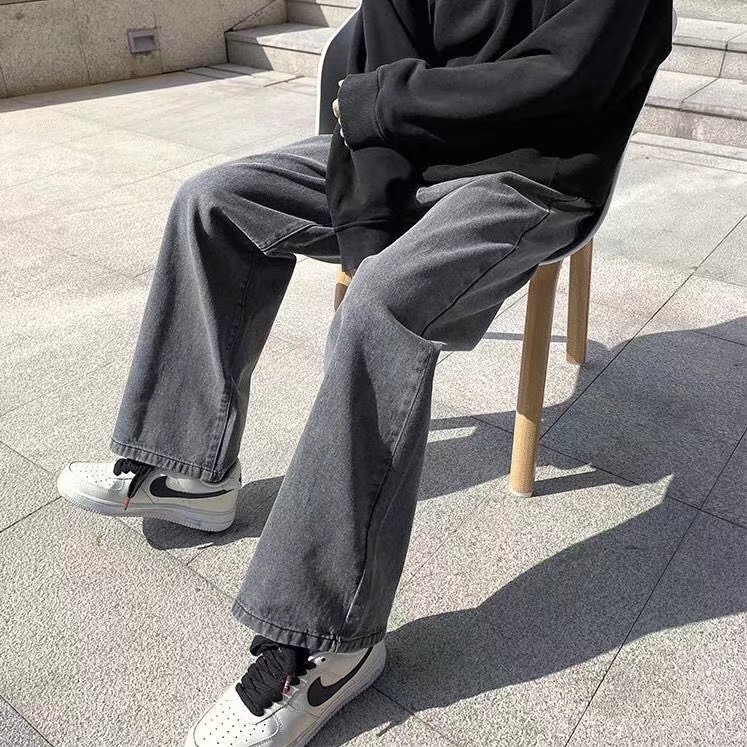 Men's loose Japanese College style Street Hip Hop Trend straight pants elastic waist oversized comfortable Durable jeans【S-5XL】