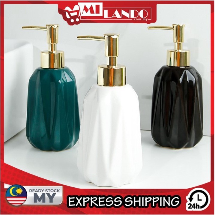 (300ml) MILANDO Hand Sanitizer Bottle Ceramic Bathroom Soap Dispenser Home Decor (Type 10)