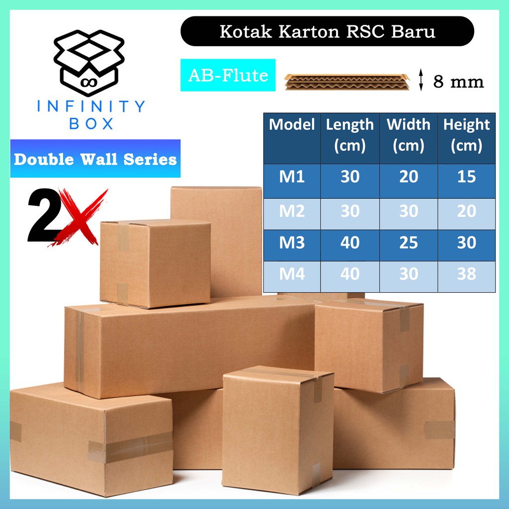 Carton Box Strong Box Courier Box Kotak Karton Kotak Keras Double Wall - AB Flute - 8 mm