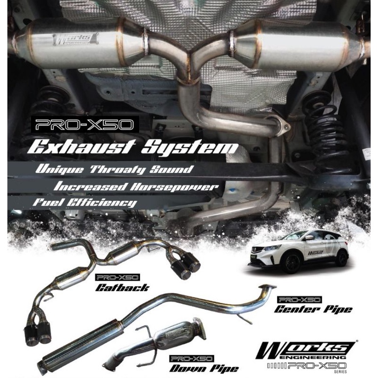 PROTON X50 - WORKS ENGINEERING EXHAUST SYSTEMS CATBACK , DOWNPIPE , CENTER PIPE