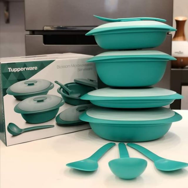 Tupperware Set Serving Blossom Biru Microwavable Shopee Malaysia