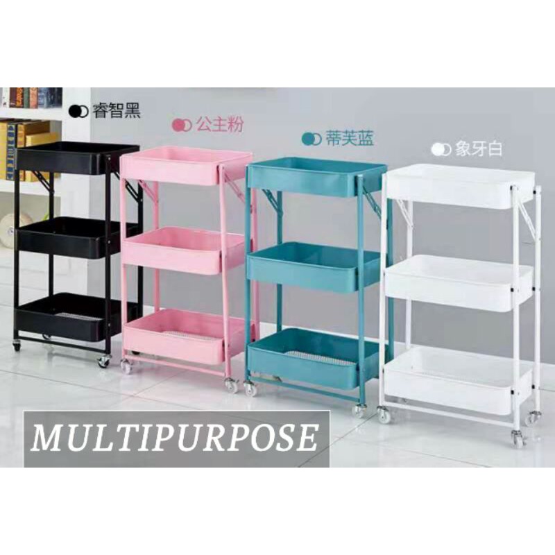 (Ready stock)3 Tier foldablr multifunctional metal trolley storage