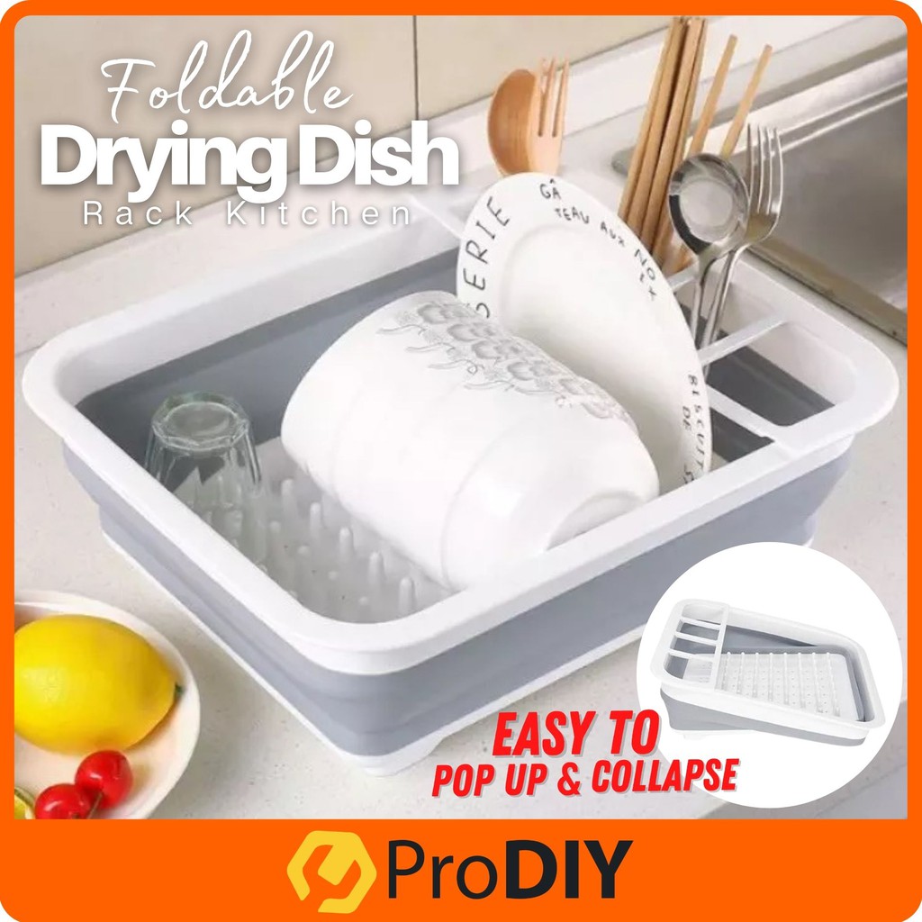DR867 Foldable Drying Dish Rack Kitchen Collapsible Drainer Storage Holder Tableware Board Organizer Rak Pinggan