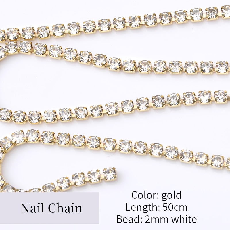 yueton 11 Yards 2MM Crystal Rhinestone Close Chain Trimming Claw Chain Jewelry Crafts DIY Silver 