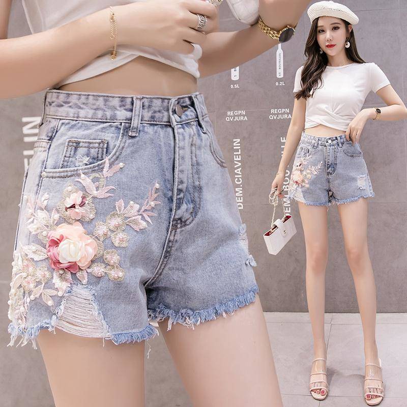 embroidered denim shorts womens