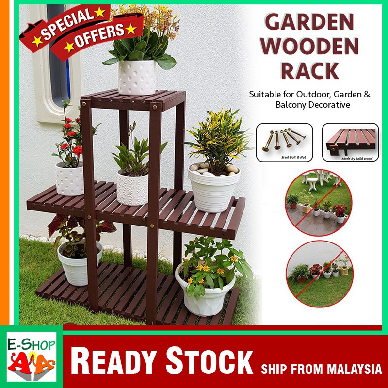  Rak  kayu  Letak Pasu Bunga  serbaguna Multi Level Garden 