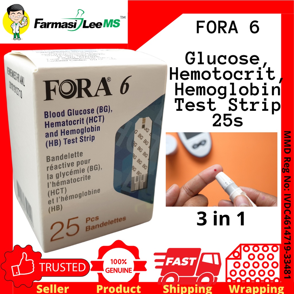 FORA 6 Blood Glucose, Hematocrit, Hemoglobin Test Strips 25s 3in1 (Exp