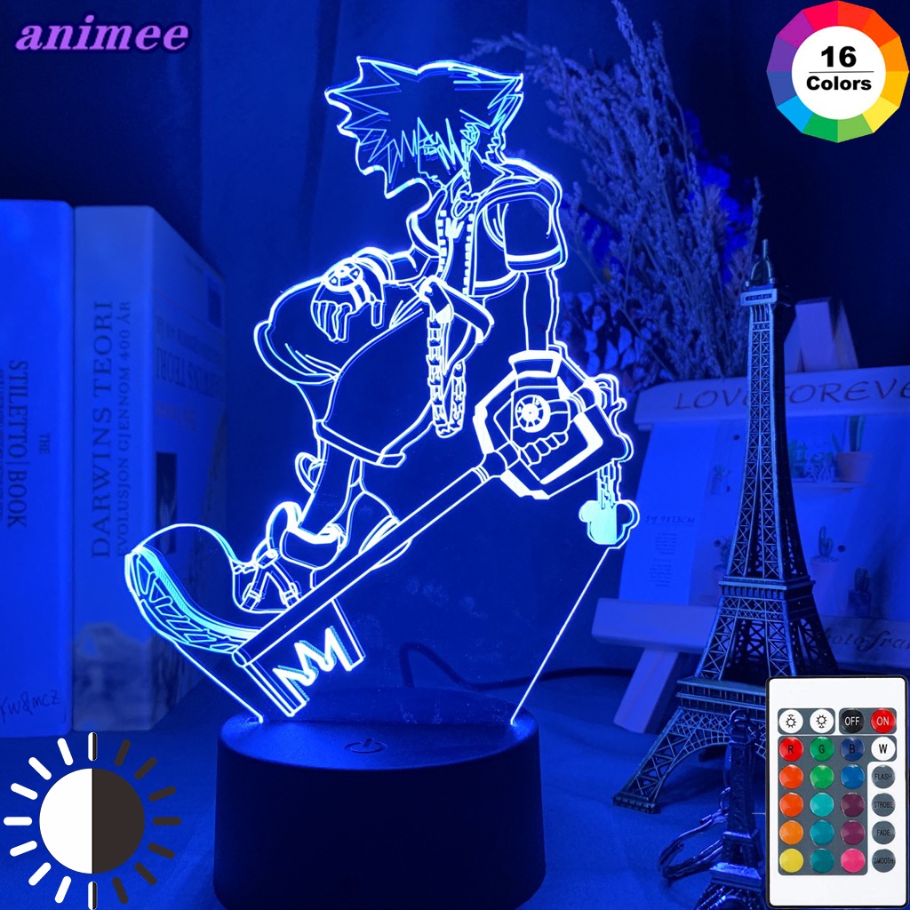 Game Kingdom Hearts Sora Keyblade Figure Child Night Light Led Color Changing Kids Bedroom Decor Nightlight Sora Lamp Bedside+W*U