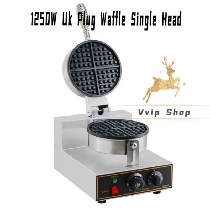 🥞1250W Uk Plug full set Single Plate Waffle Pan Cake Maker华夫炉机单头电热华夫饼机商用华夫炉松饼机格仔可丽饼机