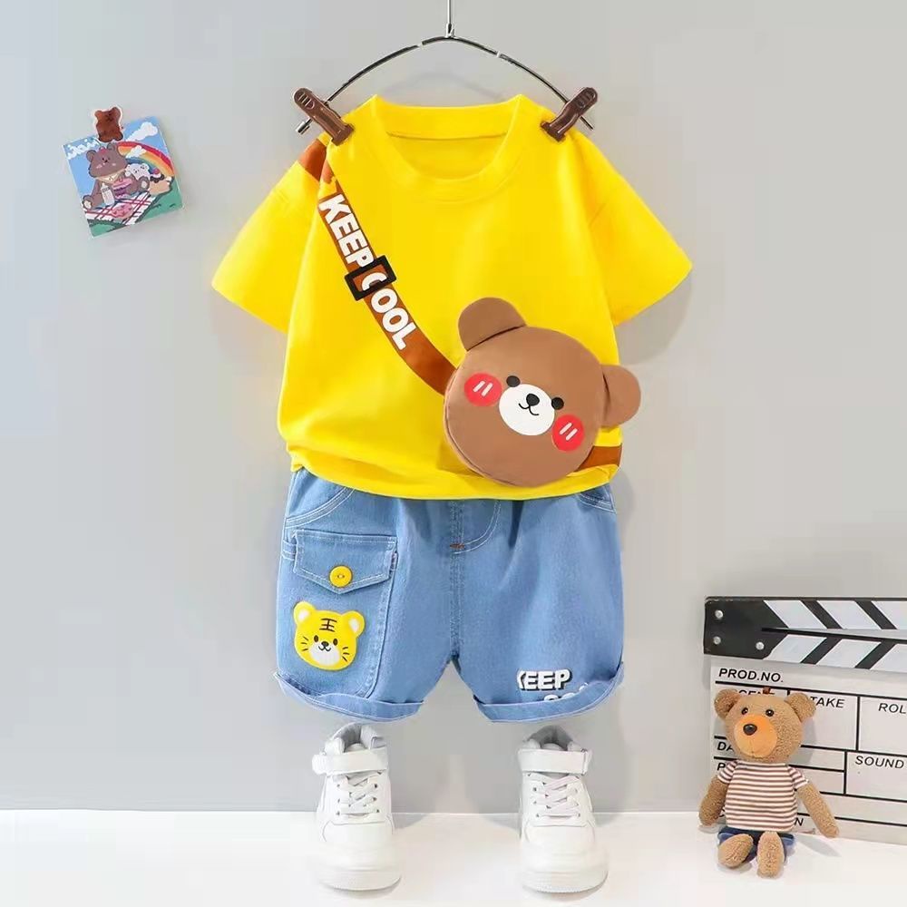 2022 New Baby Boy Summer Clothes Cartoon Pocket T-shirt Shirt + Denim  Shorts 2-piece Set | Shopee Malaysia