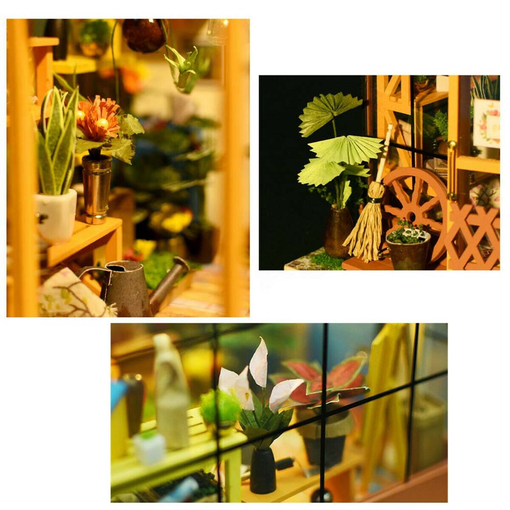 DIY 3D House LED Light Greenhouse Dolls House Build Miniature Model Kit 