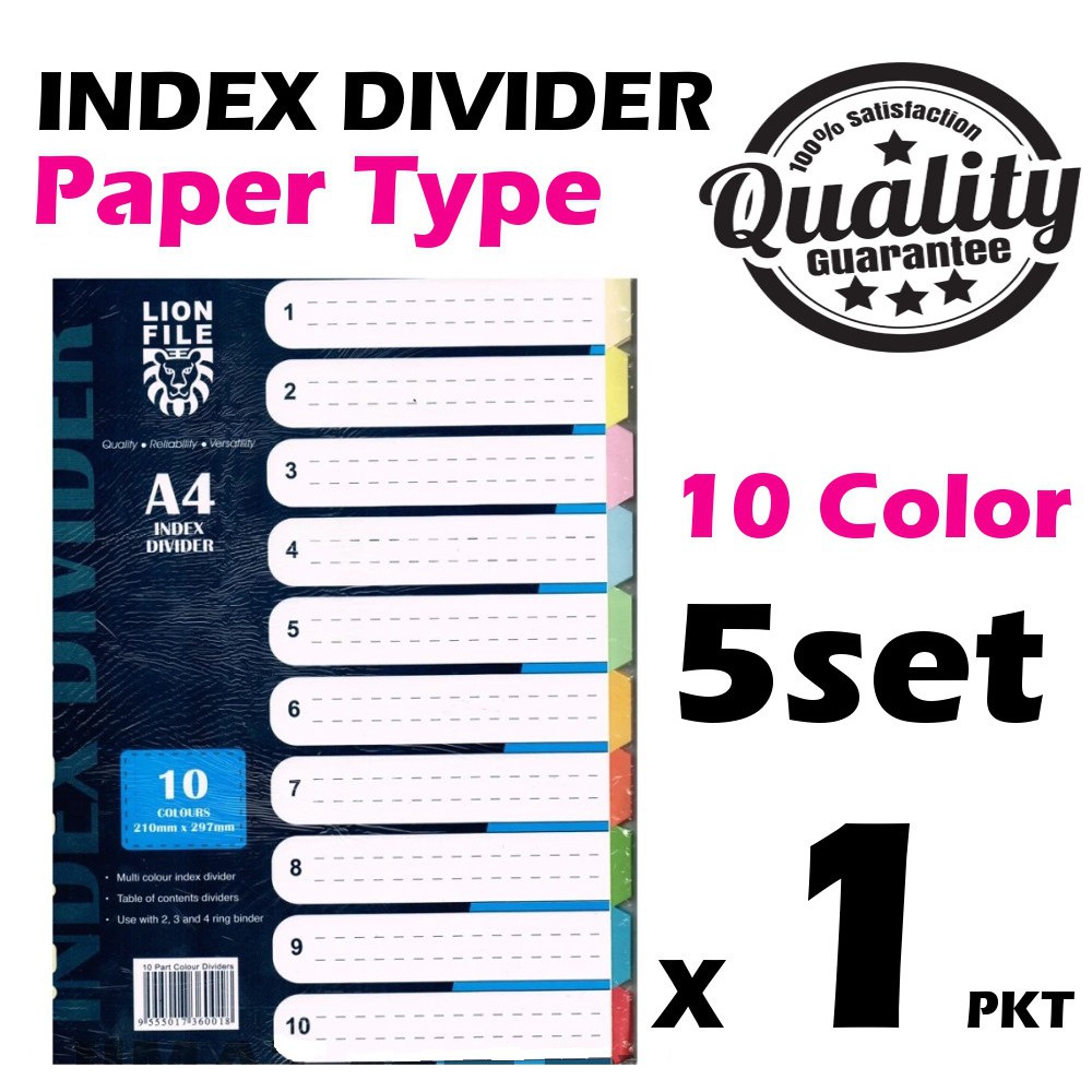 A4 Index Divider 10 Colour Filling Separator Paper Type 5set 50pcs Shopee Malaysia
