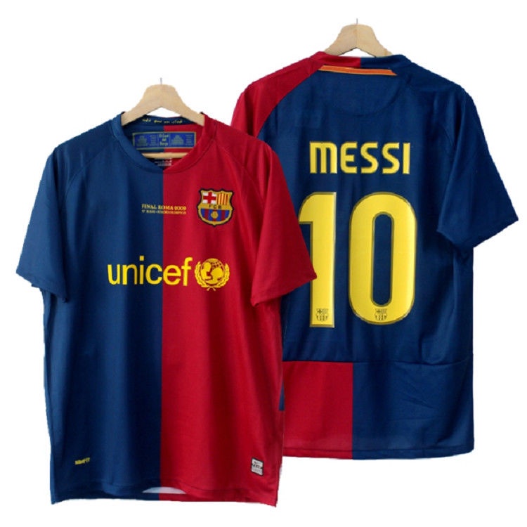 Barcelona retro jersey 0809 home red and blue No. 10 Messi short ...