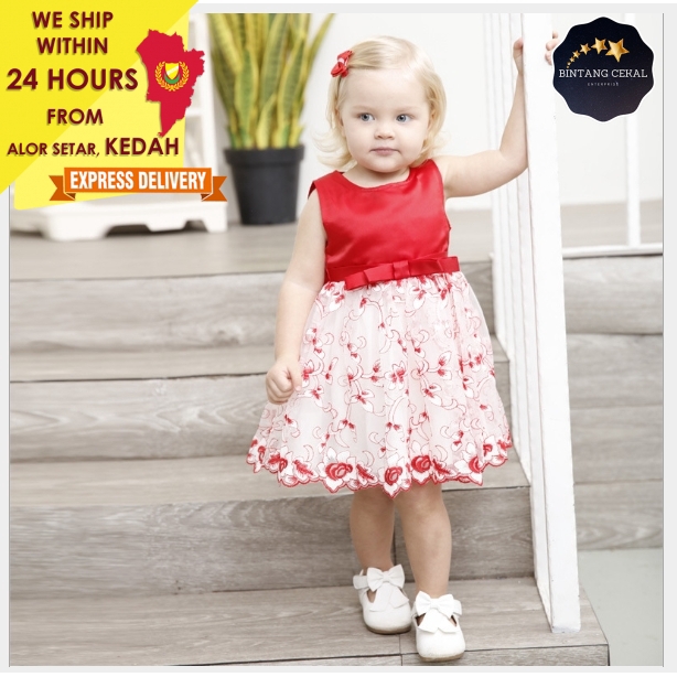 BAJU RAYA Gaun Merah Kanak Kanak Kids Cute RED Floral BAJU RAYA Gaun Merah Kanak Kanak Kids Cute RED Floral