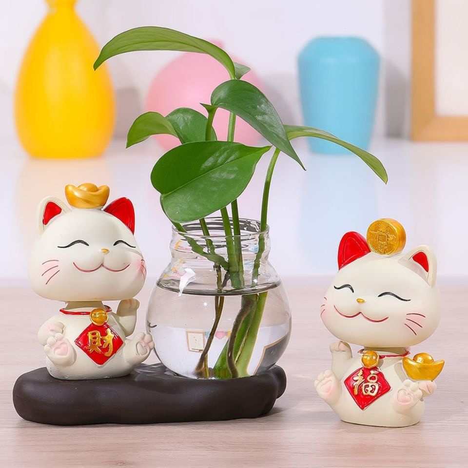 Creative hydroponic small aquatic plants home furnishing articles furnishing articles plutus cat vase vessels sitting room porch decoration创意水培小摆件招财猫花瓶器皿水养植物家居摆件客厅玄关装饰品huihui18.my12.12