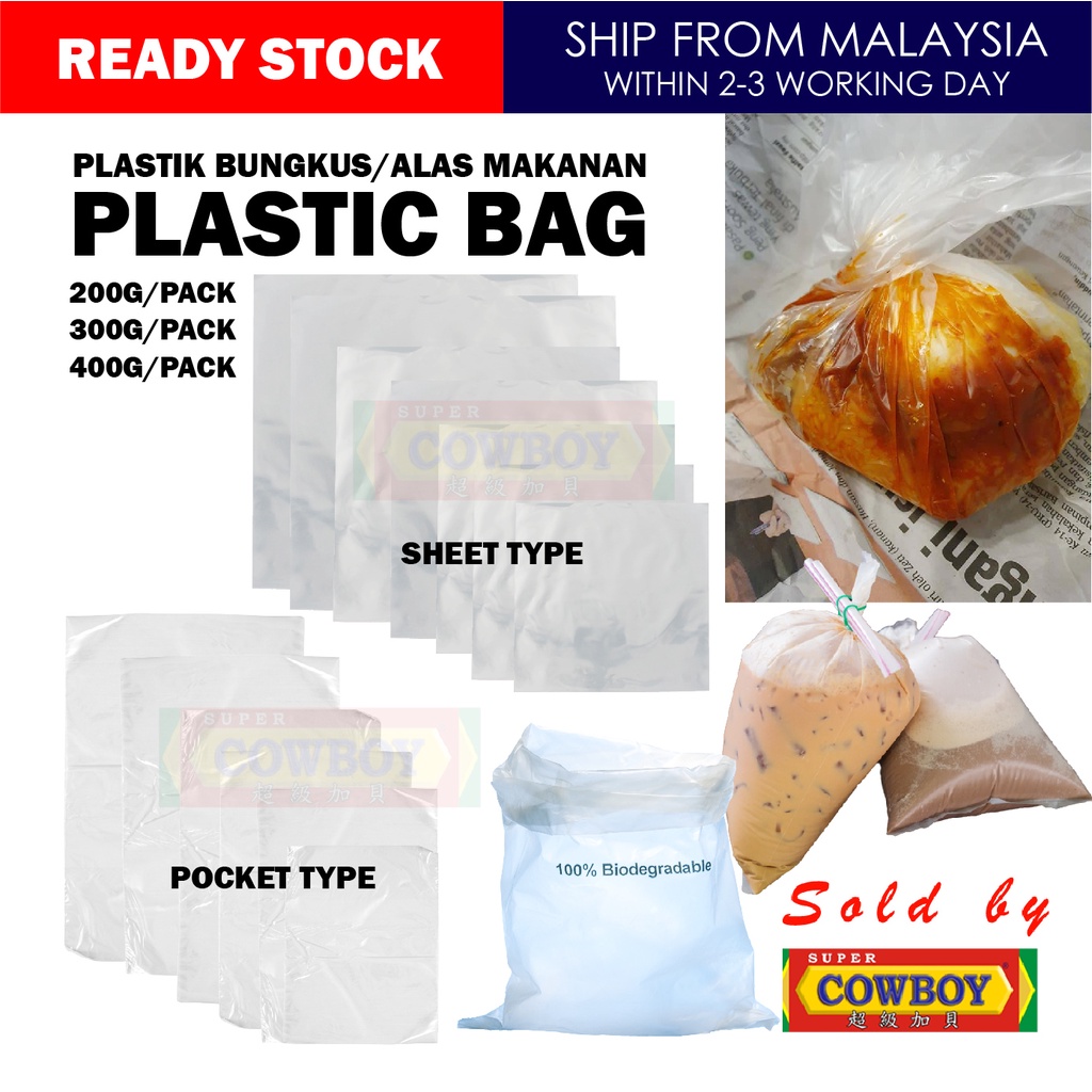 Sheets Plastic Bag Transparent Plastik Pembungkus Nasi Lemak Roti Canai