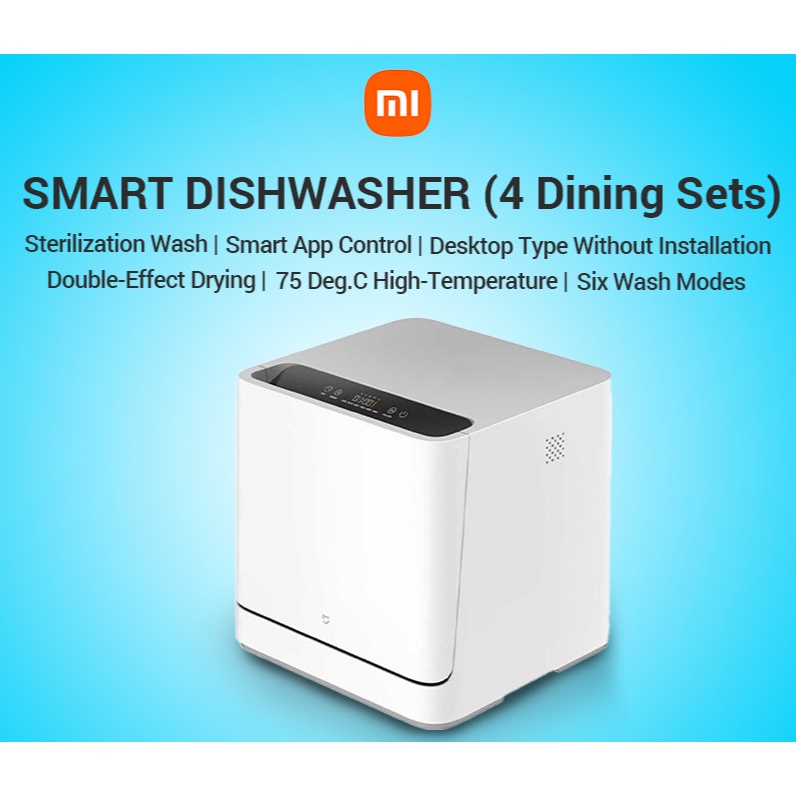 Xiaomi Mi Smart Dishwasher Machine - 4/8dining sets>Table Top Design, 6D Dual-layer Washing System, 75° High Temperature