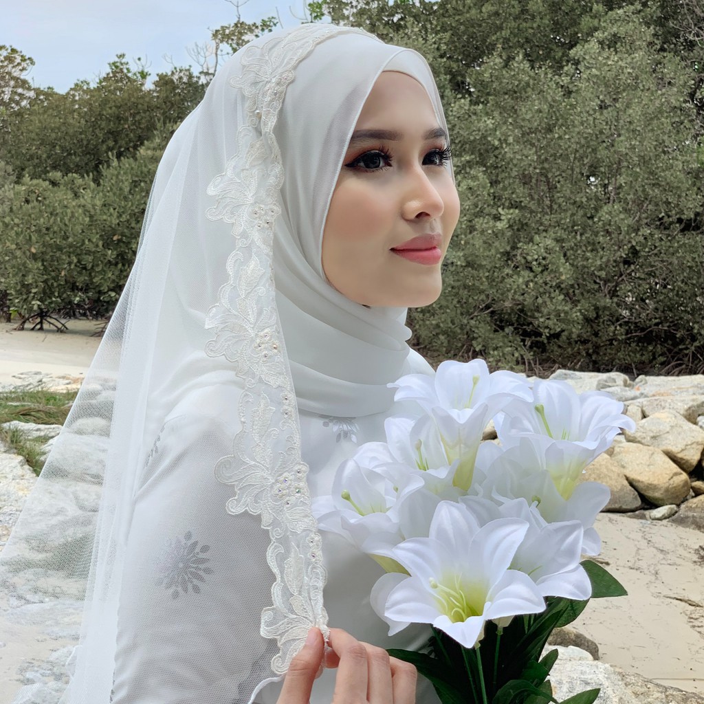 SELENDANG NIKAH SAIZ MINI SHAWL  SELENDANG PUTIH  BRIDE 