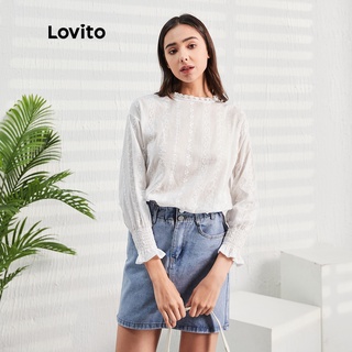 Image of Lovito Cute Chiffon Bishop Sleeve Contrast Lace Blouses L07156 (White)