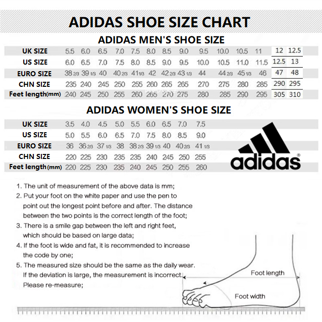 size chart adidas adilette