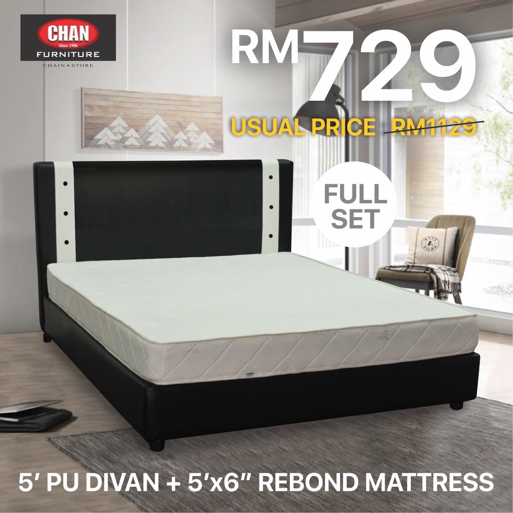 [CHAN FURNITURE SABAH] 5' PU DIVAN + 5'X6' REBOND MATTRESS (EM) DV ...