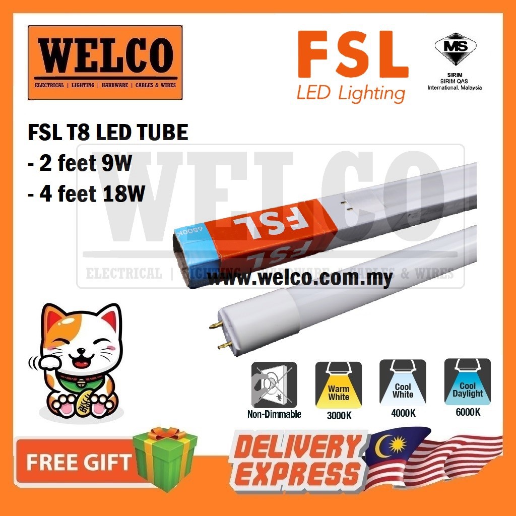 FSL T8 LED GLASS TUBE 9W 2feet & 18W 4feet [10pcs/25pcs] 100% ORIGINAL ...