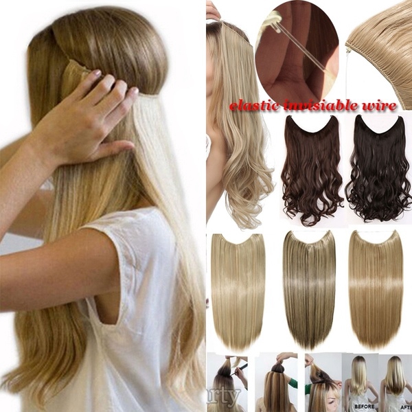 Curly Straight Secret Wire No Clip Hair Extensions Natural Hidden