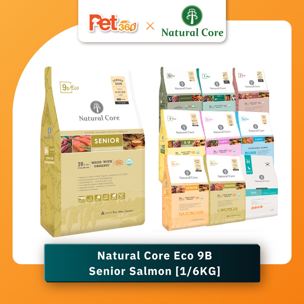 Natural Core Eco 9B Organic Senior Salmon Dry Dog Food (1kg/6kg) Salmon & Lamb for Senior Dog