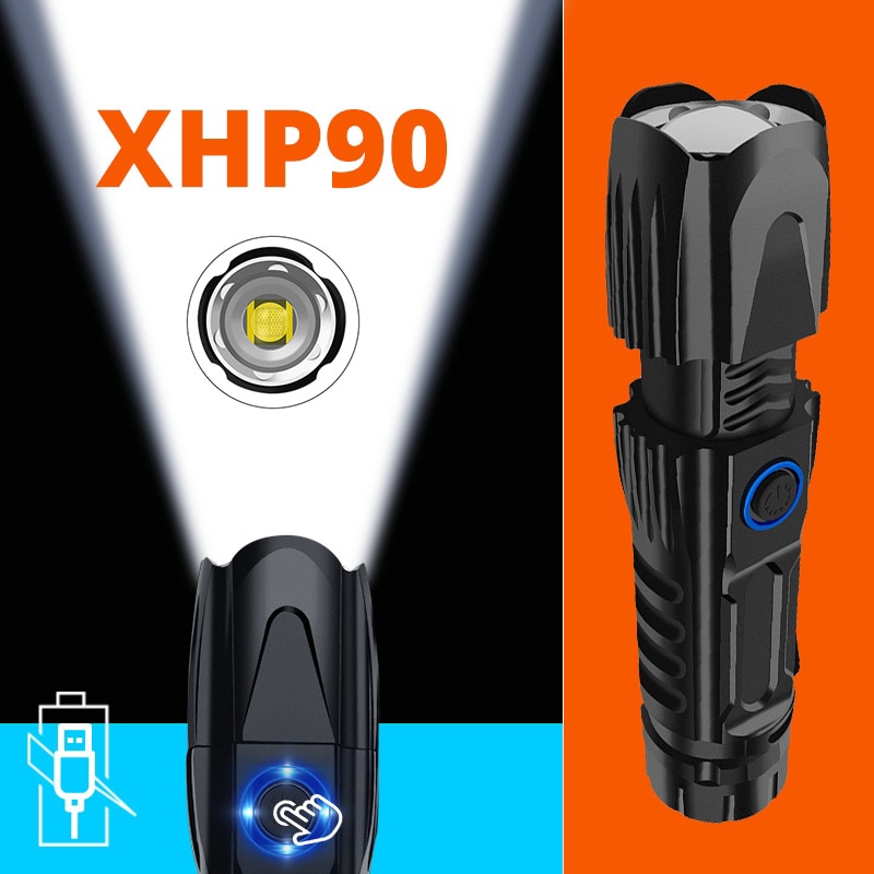 Ultra Bright XHP70 XHP90 26650 USB Rechargeable Flashlight Zoom Torch Lamp XHP50