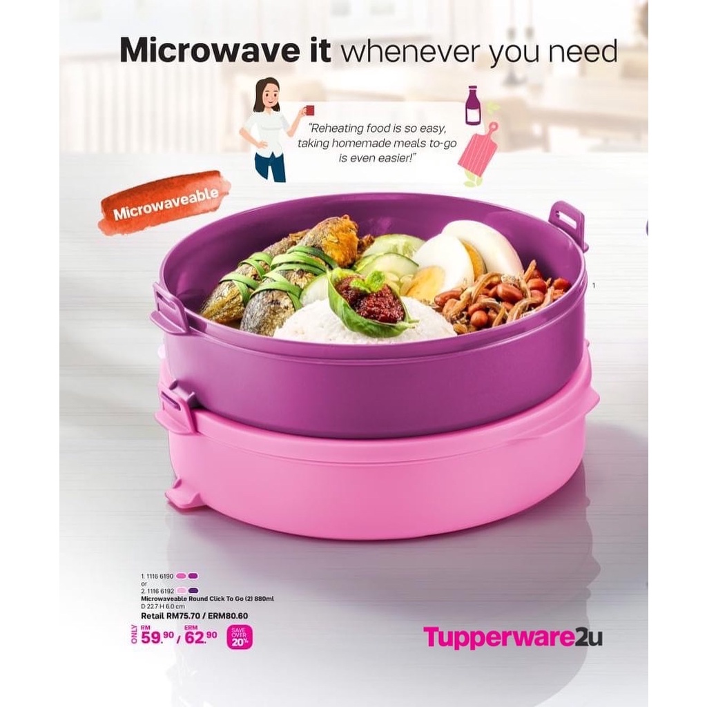 (New)(Ready Stock) Tupperware Microwaveable Round Click-To-Go(2 pcs ...