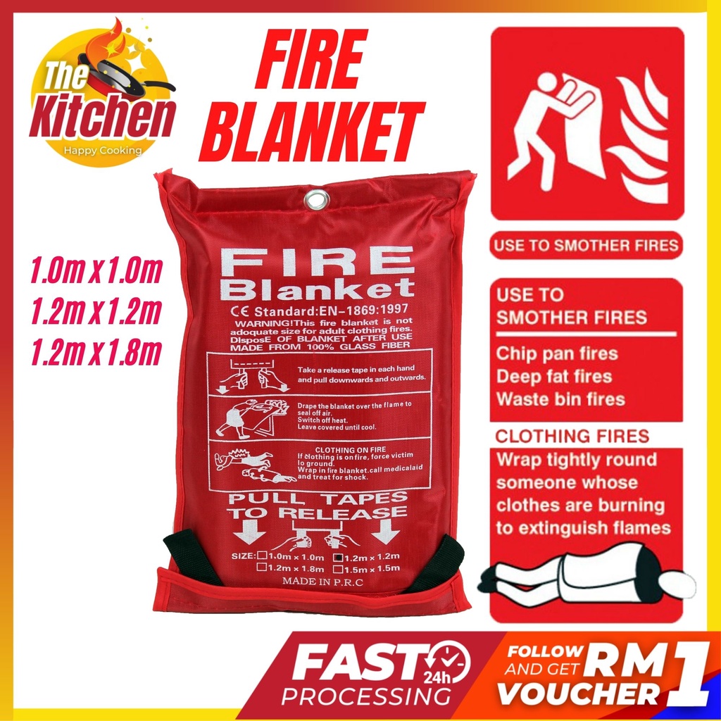 Home Fire Blanket Fiberglass Safety Fire Fighting Prevention ( 1.0m x 1.0m / 1.2m x 1.2m / 1.2m x 1.8m )