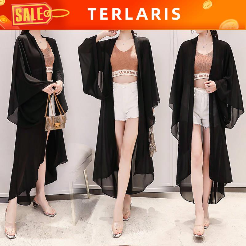 Ready Stock Chiffon Korean Cardigan Plus Size Long Cardigan Women Sun Perlindungan Pakaian Wanita Selendang Musim Panas Lengan Panjang Di Luar Super Seperti Dewi Chiffon Shirt Merah Panjang Seksyen Cardigan Bahagian Boleh