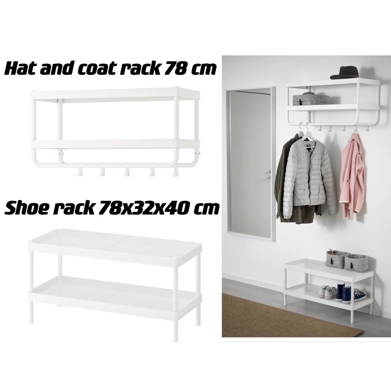 Swedish design M:ACKAPÄR Hat and coat rack, white78 cm／Shoe rack, white78x32x40 cm