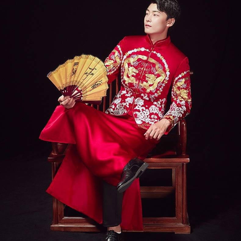 秀禾服男款19新款男士新郎盤金繡中式男式龍鳳褂結婚秀和服禮服 Shopee Malaysia