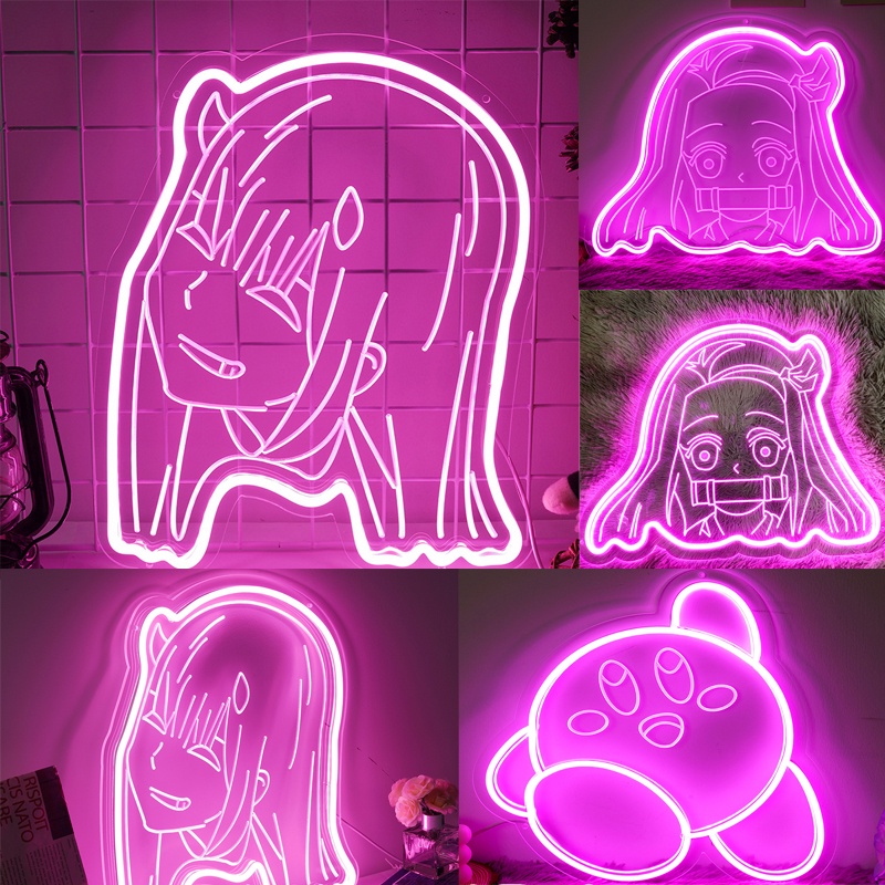 Zero Two Girl Neon Sign LED Anime Carve Neon Sign Dark Franks Ghost Slayer Jujutsu Kaisen Neon Lamp Wall Decor Room Decor Anime LED Neon Sign