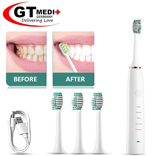 USB Rechargeable 5 Modes Ultrasonic Cross Action Waterproof Electric Toothbrush Clean Tooth Brush