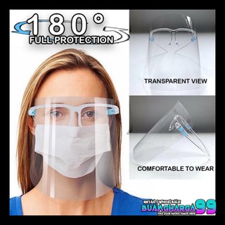 [Ready Stock] 180° Protective Face Shield Face Guard With Glasses 透明防护高清防飞沫面罩