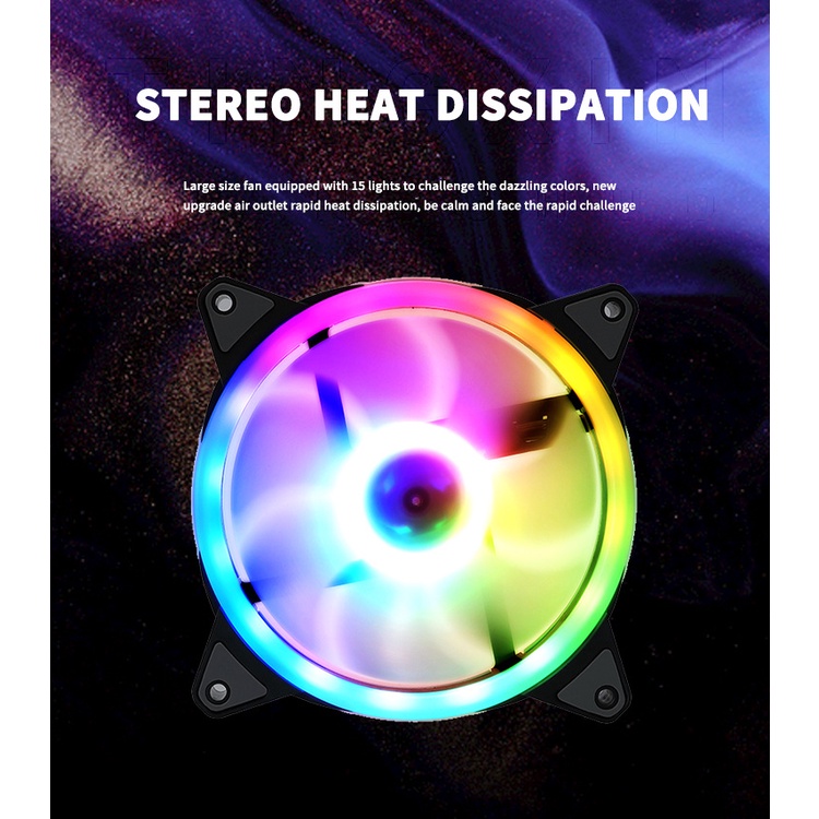 12CM Cooling Fan Aurora Solar Eclipse Silent Dual Aperture Fan PC Computer Case Cooler Cooling Fan Silent Gale Fan LED RGB Light