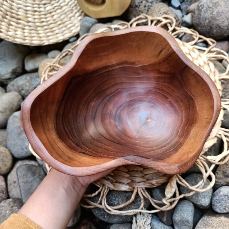 *Premium* Teak Wood Bowl natural dia*18-22cm height 10cm