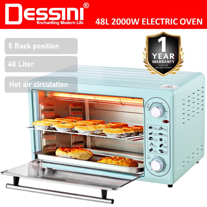 DESSINI ITALY 48L Electric Oven Convection Hot Air Fryer Toaster Timer Oil Free Roaster Breakfast Machine / Ketuhar