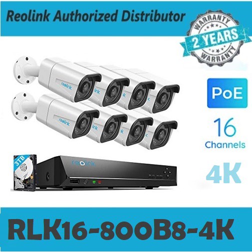 Reolink RLK16-800B8 4K 3TB 16CH NVR H.265+8pcs 8MP PoE IP Security ...