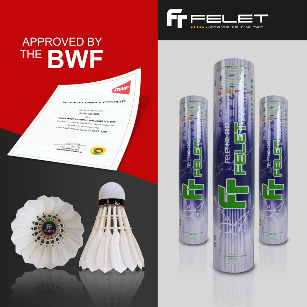 FELET Shuttlecock 2002-BWF Approved 100% ORIGINAL by FLEET | Shopee ...