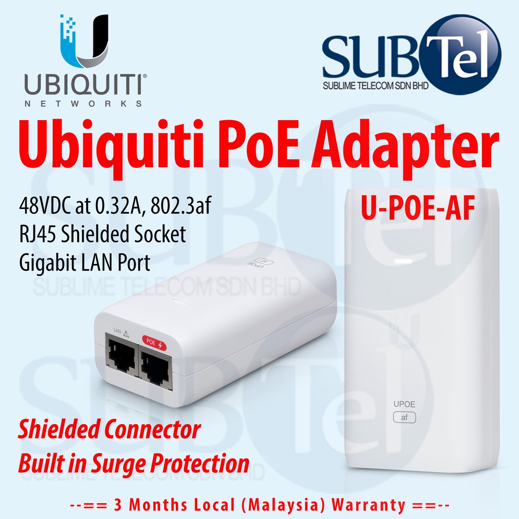 Ubiquiti Gigabit POE Adapter UPOEAF 48V 15W 802.3af Shielded Surge
